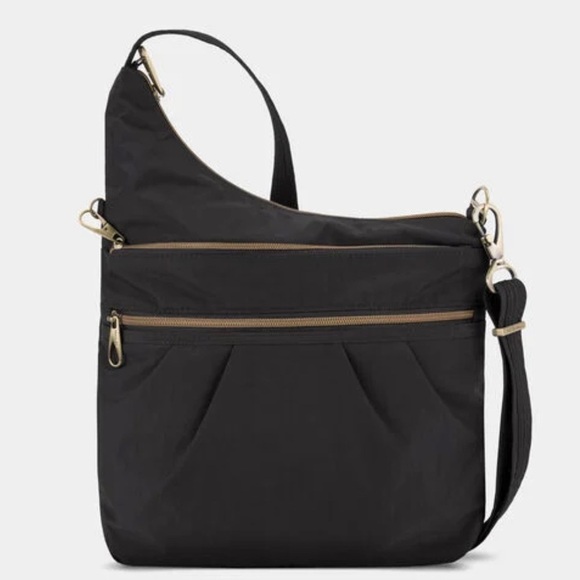 Travelon Anti Theft Signature 3 Compartment Crossbody Large Black Handbag Purse - Picture 1 of 14
